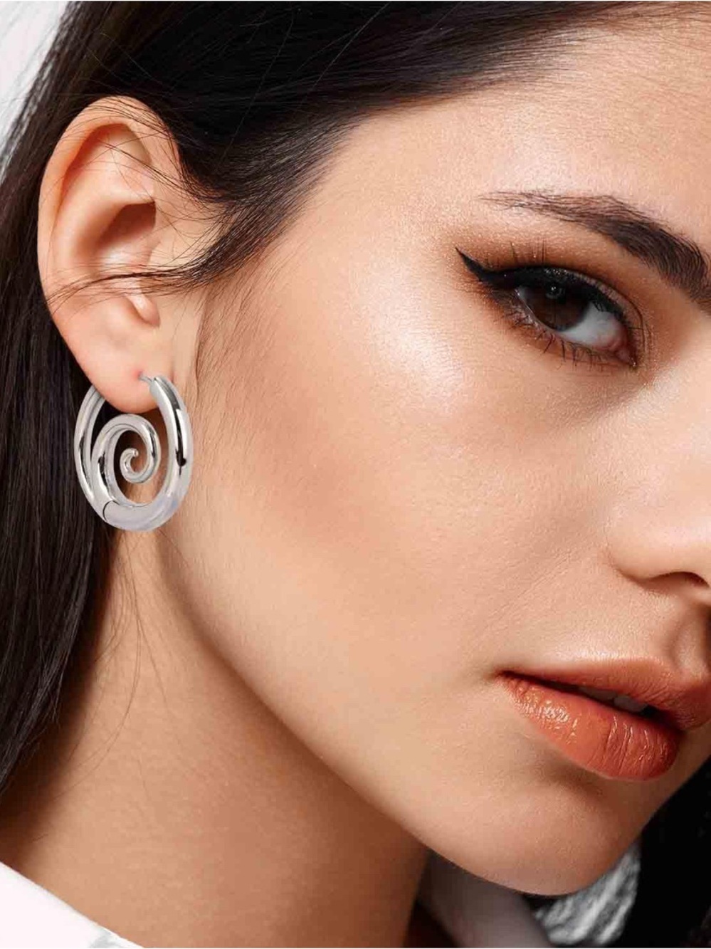 Silver Spiral Hoop Earrings - Stainless Steel